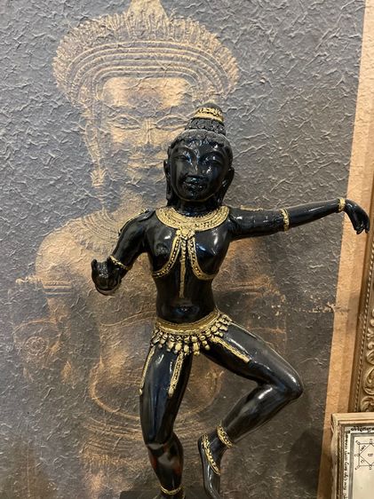 เทวรูปองค์กฤษณะนารายณ์ ปางร่ายรำศิลปะอินเดียใต้เนื้อทองเหลือง รูปที่ 8