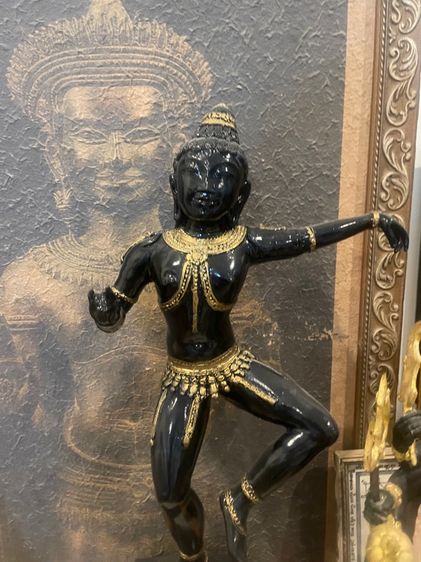 เทวรูปองค์กฤษณะนารายณ์ ปางร่ายรำศิลปะอินเดียใต้เนื้อทองเหลือง รูปที่ 3