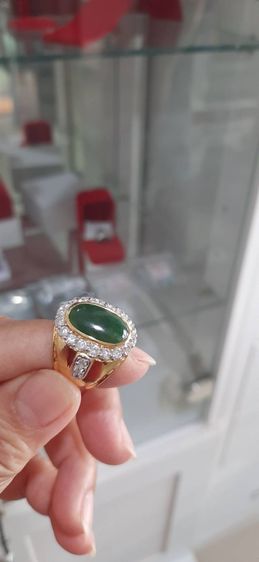 แหวนเงินแท้92.5ชุบทอง24Kหยกแท้ล้อมเพชรโมอิส รูปที่ 2