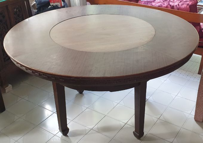 น้ำตาล ไม้ อื่นๆ โต๊ะอาหารทรงกลมสไตล์จีน งานเก่า