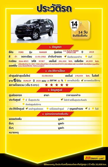 Ford Ranger 2019 2.2 Hi-Rider XLS Pickup ดีเซล ไม่ติดแก๊ส เกียร์อัตโนมัติ ดำ รูปที่ 2