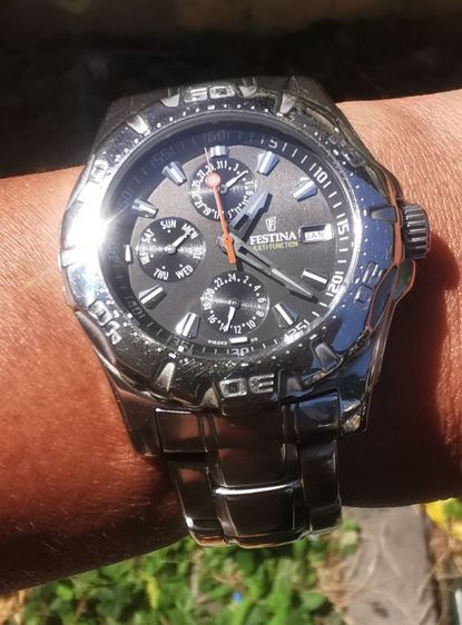VTG.Festina Multi-function f16242 men's sport quartz แแยบถ่าน เรือนใหญ่40-45มม.สายยาว มีช่องวันที่ สัปดาห์ 24ชม.และเดือน สายเลสตัน กันน้ำได้