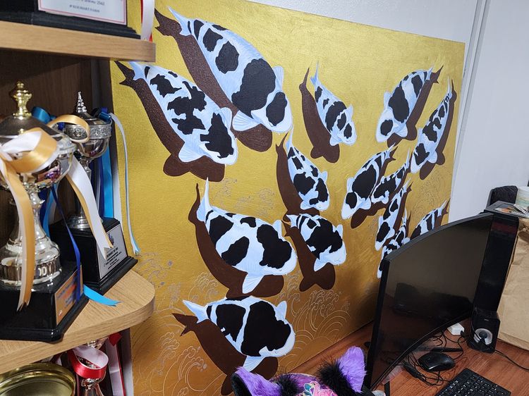 ภาพวาดปลาคาร์ฟ สีน้ำมันขนาดใหญ่ รูปที่ 3