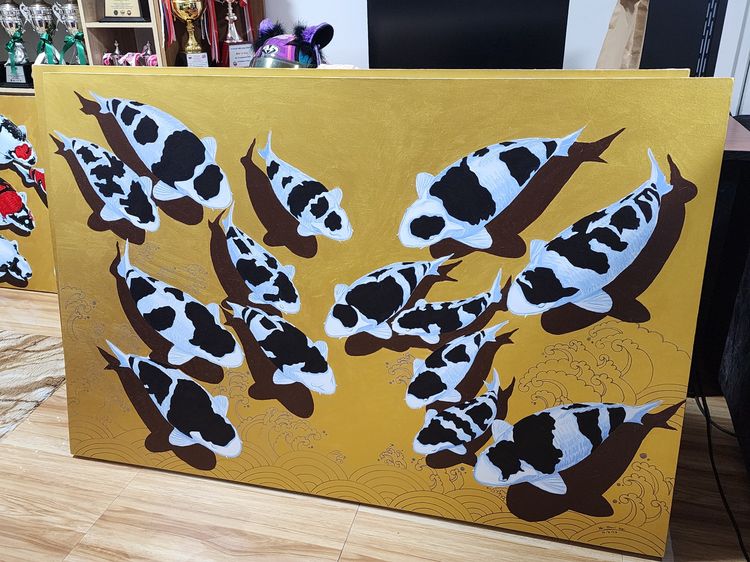 ภาพวาดปลาคาร์ฟ สีน้ำมันขนาดใหญ่