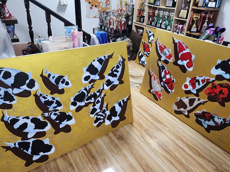 ภาพวาดปลาคาร์ฟ สีน้ำมันขนาดใหญ่ รูปที่ 2