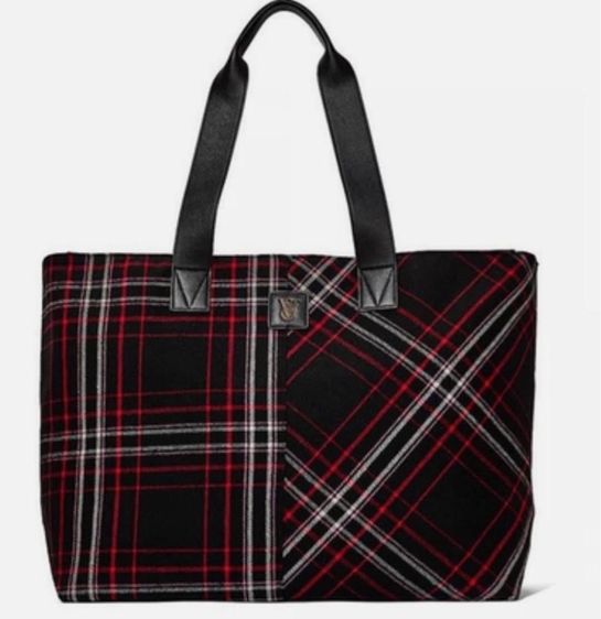 หญิง ดำ Calvin Klein กระเป๋า Plaid Tote Bag ยี่ห้อ Victoria Secret