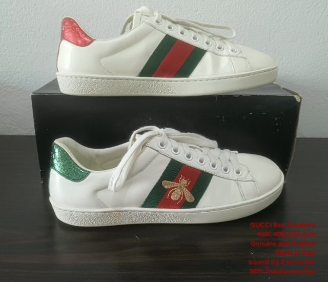 GUCCI Bee Sneakers, Unisex 40EU(26.0cm) Original ของแท้ มือ 2 สภาพใกล้เคียงของใหม่, รองเท้า Gucci หนังแท้ พื้นเต็ม Soft แท้ ไม่มีตำหนิใดๆ รูปที่ 12