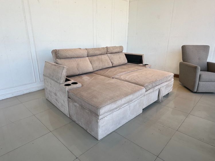 โซฟาเบด เบาะผ้ากำมะหยี่สีน้ำตาล พิงหลังปรับเอนได้ 3 ระดับ รูปที่ 9