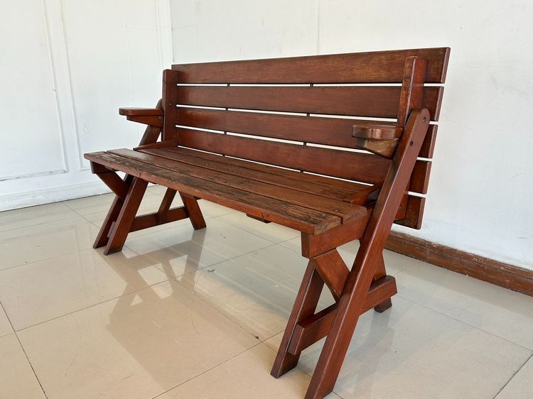 ม้านั่ง OUTDOOR พับเป็นโต๊ะอาหารได้ โครงไม้จริง สีน้ำตาล รูปที่ 4