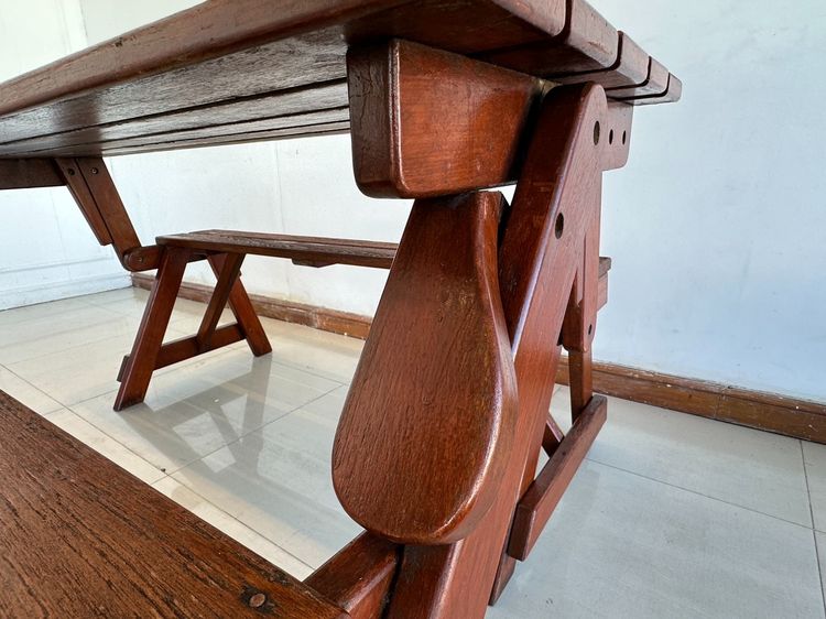 ม้านั่ง OUTDOOR พับเป็นโต๊ะอาหารได้ โครงไม้จริง สีน้ำตาล รูปที่ 14