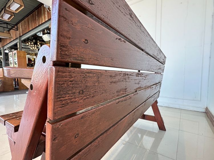 ม้านั่ง OUTDOOR พับเป็นโต๊ะอาหารได้ โครงไม้จริง สีน้ำตาล รูปที่ 6