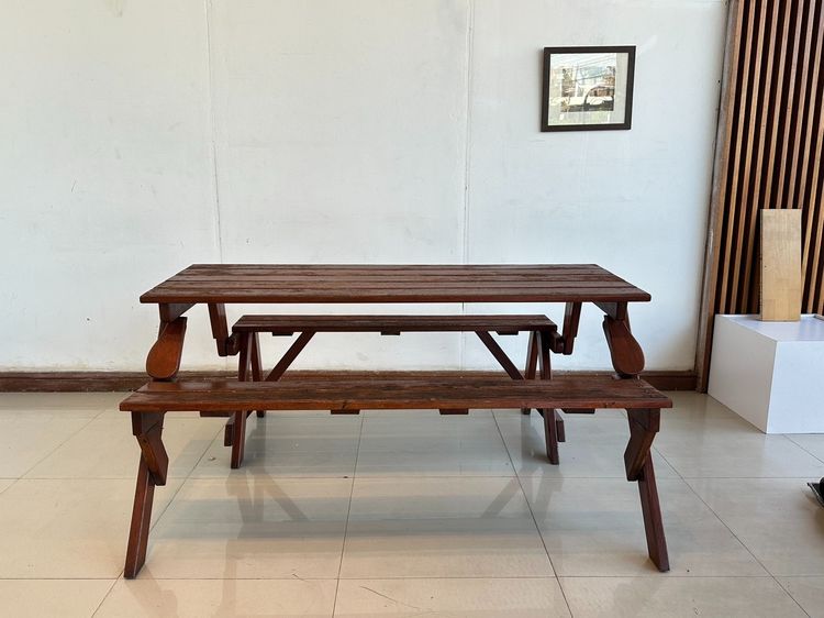 ม้านั่ง OUTDOOR พับเป็นโต๊ะอาหารได้ โครงไม้จริง สีน้ำตาล รูปที่ 2