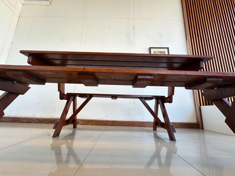 ม้านั่ง OUTDOOR พับเป็นโต๊ะอาหารได้ โครงไม้จริง สีน้ำตาล รูปที่ 17