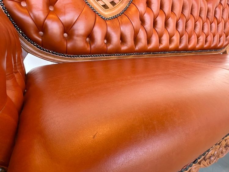 โซฟาเดย์เบด สไตล์หลุยส์ เบาะหุ้มหนังแท้สีน้ำตาล รูปที่ 13