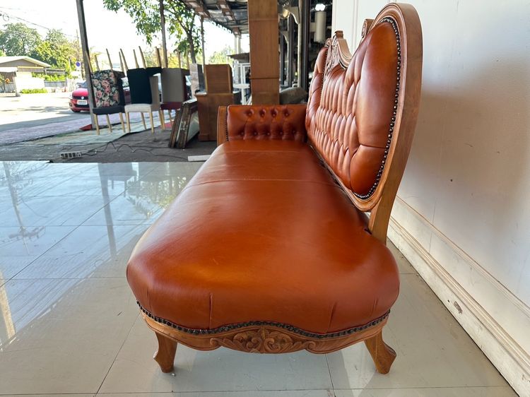 โซฟาเดย์เบด สไตล์หลุยส์ เบาะหุ้มหนังแท้สีน้ำตาล รูปที่ 4