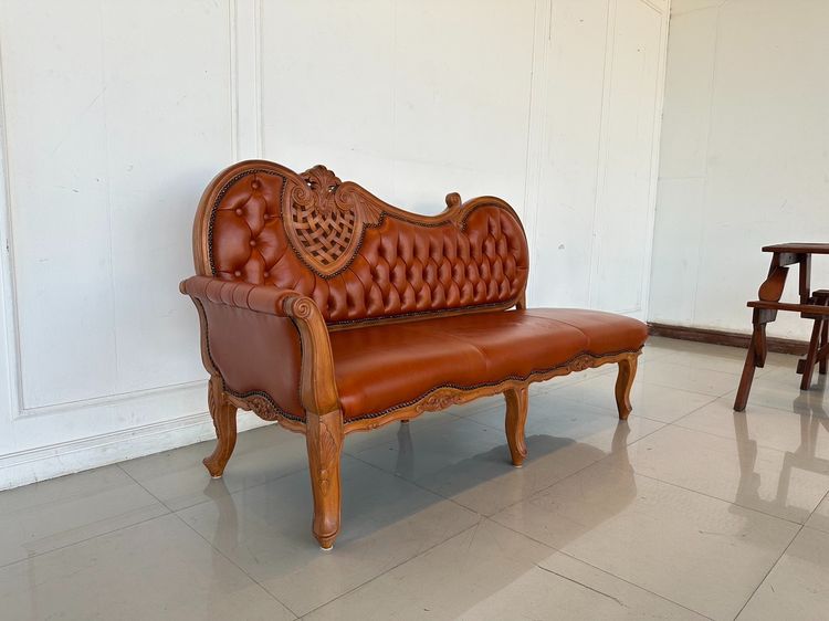 โซฟาเดย์เบด สไตล์หลุยส์ เบาะหุ้มหนังแท้สีน้ำตาล รูปที่ 3