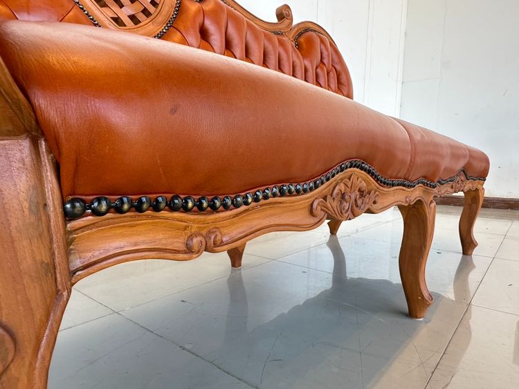 โซฟาเดย์เบด สไตล์หลุยส์ เบาะหุ้มหนังแท้สีน้ำตาล รูปที่ 14