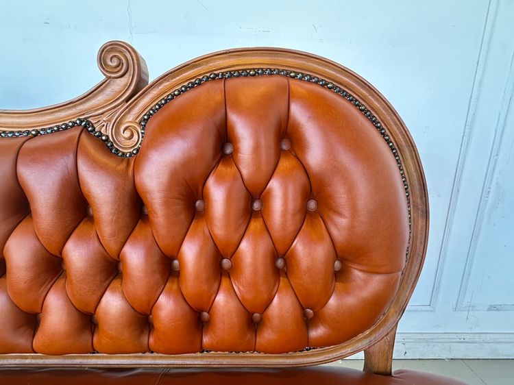 โซฟาเดย์เบด สไตล์หลุยส์ เบาะหุ้มหนังแท้สีน้ำตาล รูปที่ 7