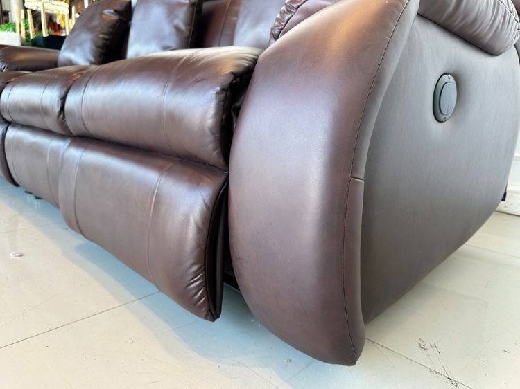 โซฟา 3 ที่นั่ง เบาะหนังแท้ผิวสัมผัสสีน้ำตาล รูปที่ 16