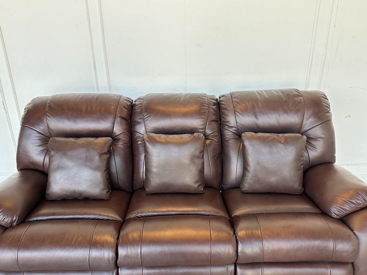 โซฟา 3 ที่นั่ง เบาะหนังแท้ผิวสัมผัสสีน้ำตาล รูปที่ 13