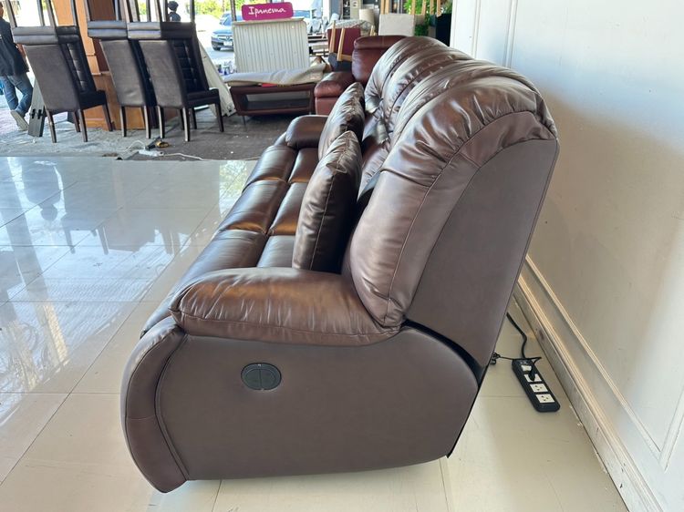 โซฟา 3 ที่นั่ง เบาะหนังแท้ผิวสัมผัสสีน้ำตาล รูปที่ 5