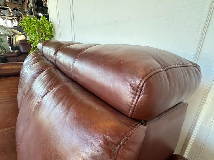 โซฟา 3 ที่นั่ง เบาะหนังแท้ผิวสัมผัสสีน้ำตาล รูปที่ 6