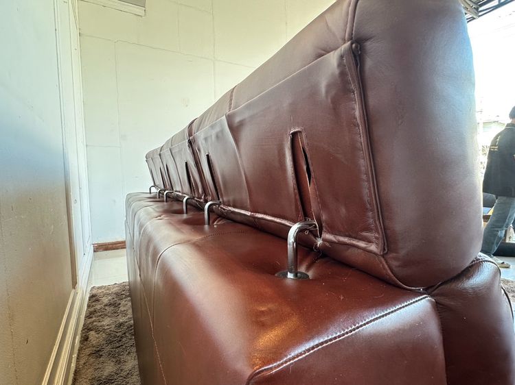 โซฟา 3 ที่นั่ง เบาะหนังแท้ผิวสัมผัสสีน้ำตาล รูปที่ 8