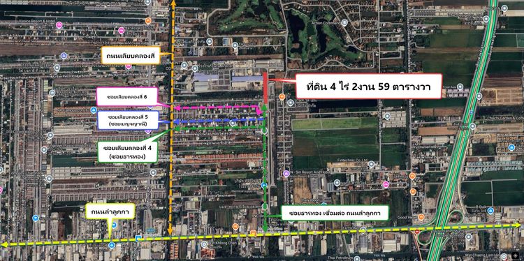 ขายที่ดินเปล่าราคาถูก ที่สวยถมแล้ว 4.5 ไร่ เข้าซอยลำลูกกา 69 (ซอยธารทอง) เป็นถนนทางลัดไปถนนรังสิต-นครนายก ใกล้สถานีรถไฟฟ้าลำลูกกา 