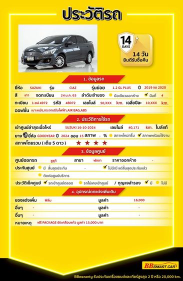 Suzuki Ciaz 2020 1.2 Gl Plus Sedan เบนซิน ไม่ติดแก๊ส เกียร์อัตโนมัติ เทา รูปที่ 2