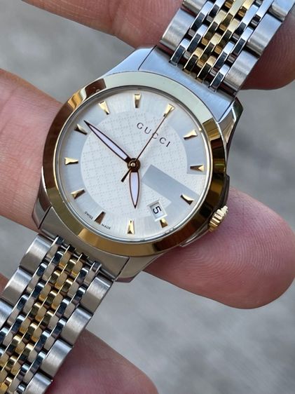 GUCCI G Timeless 27 mm 2K Lady Watch White Gold Dial YA1265016 รูปที่ 17
