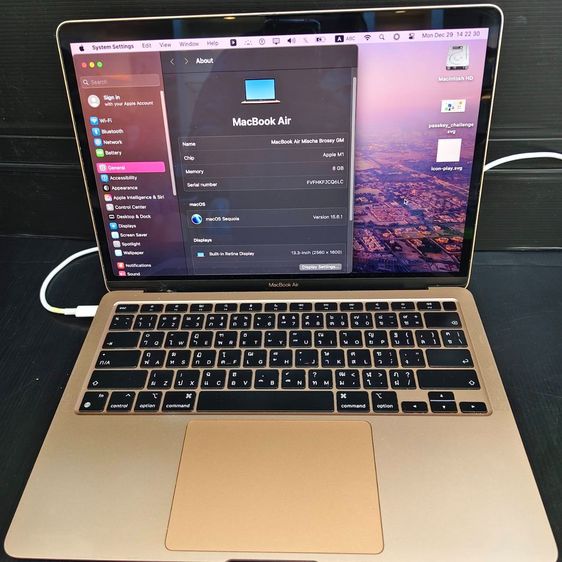 MacBook Air M1 13 นิ้ว สี Gold  RAM 8GB  SSD 256GB  แบต 84 รูปที่ 7