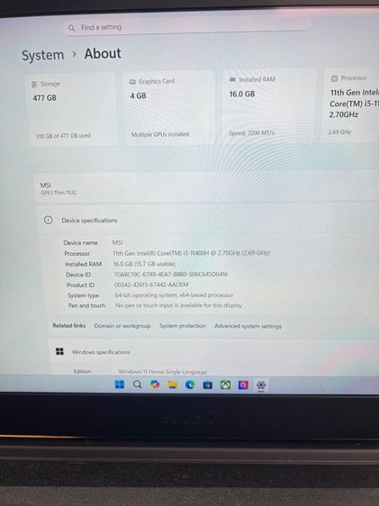 MSI GF63 Thin 11UC-877TH เกมมิ่ง รูปที่ 2