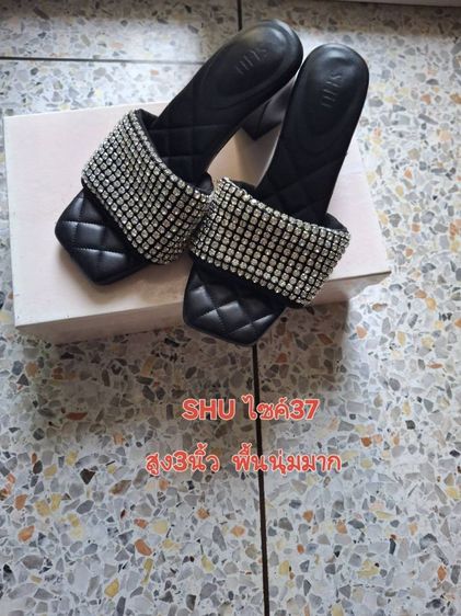 ดำ หนัง PU UK 4.5 | EU 37 1/3 | US 6 รองเท้าส้นสูงหญิงพื้นนิ่มshu