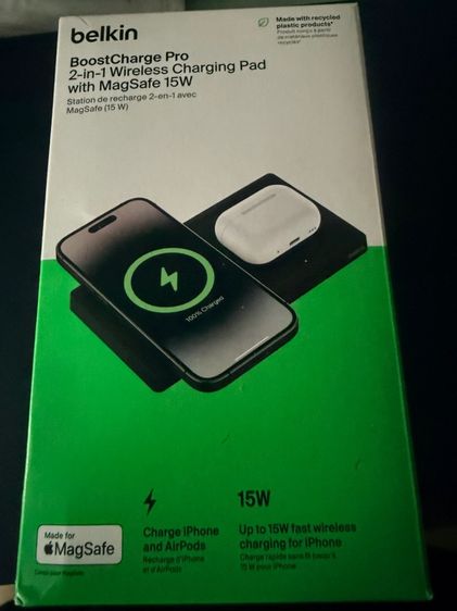 ขาย Belkin BOOSTCHARGE MagSafe 2-in-1 Wireless Charging Pad MagSafe 15W (Black) สายชาร์จ USB-C to USB-C สภาพใหม่ รูปที่ 2