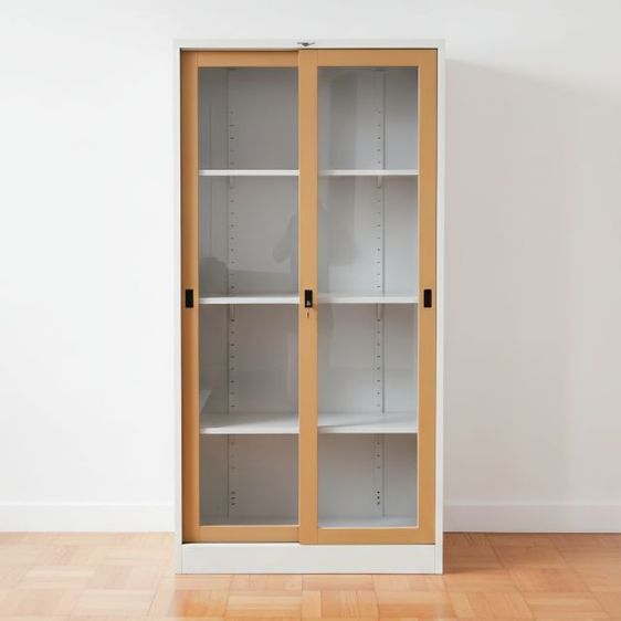 ตู้เหล็กบานเลื่อนกระจกสูง183ซม. เหล็กหนา กันสนิม ชั้นปรับระดับได้ รูปที่ 9