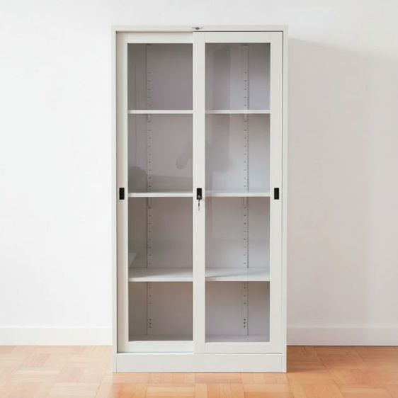 ตู้เหล็กบานเลื่อนกระจกสูง183ซม. เหล็กหนา กันสนิม ชั้นปรับระดับได้ รูปที่ 7