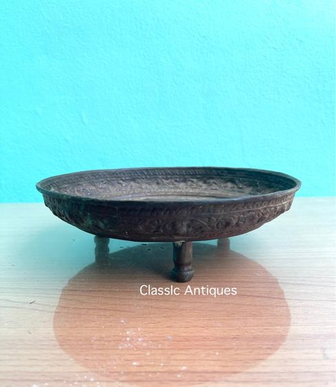 ถาด น้ำชา ทองเหลือง เก่าโบราณสะสม รูปที่ 12