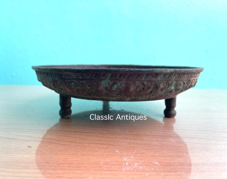 ถาด น้ำชา ทองเหลือง เก่าโบราณสะสม รูปที่ 4