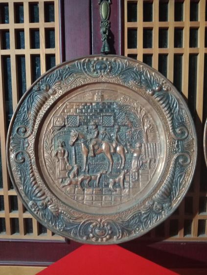 งานแผนโชว์ขนาดใหญ่เนื้อทองเเดงลายนูนเก่าโบราณงานยุโรป รูปที่ 3