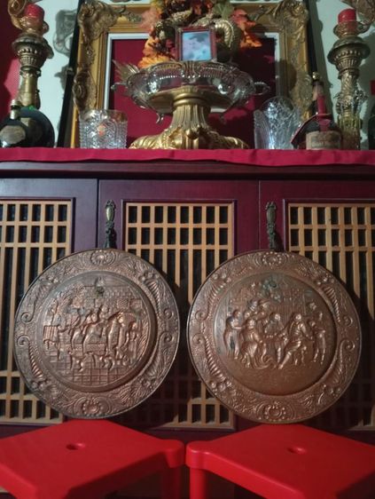 งานแผนโชว์ขนาดใหญ่เนื้อทองเเดงลายนูนเก่าโบราณงานยุโรป รูปที่ 5