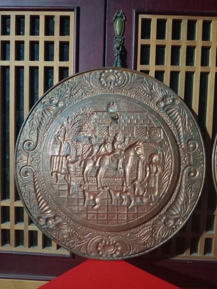 งานแผนโชว์ขนาดใหญ่เนื้อทองเเดงลายนูนเก่าโบราณงานยุโรป รูปที่ 9