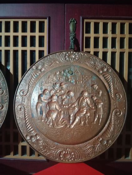 งานแผนโชว์ขนาดใหญ่เนื้อทองเเดงลายนูนเก่าโบราณงานยุโรป รูปที่ 7