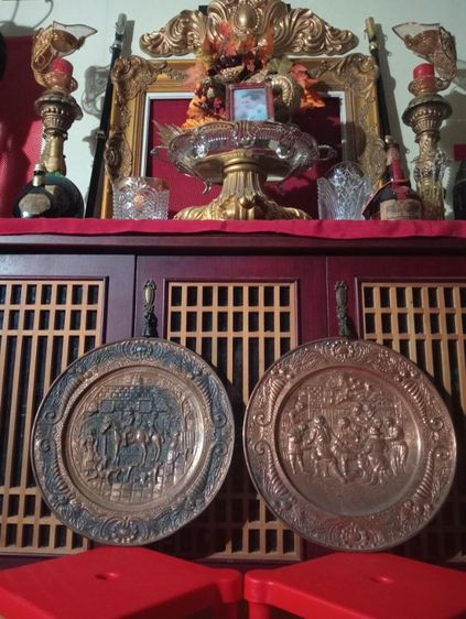 งานแผนโชว์ขนาดใหญ่เนื้อทองเเดงลายนูนเก่าโบราณงานยุโรป รูปที่ 6