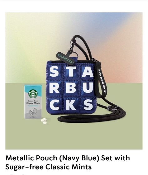 starbuck pouch bag ของแท้ metallic pouch set blue พร้อมลูกอมมินต์ ห้อยโทรศัพท์ ห้อยคอ