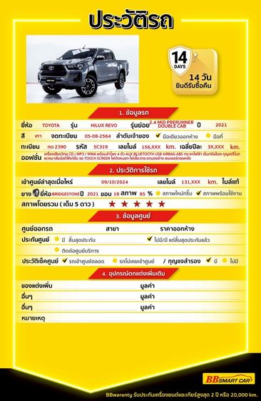 Toyota Hilux Revo 2021 Double Cab 2.4 Mid Prerunner Pickup ดีเซล ไม่ติดแก๊ส เกียร์อัตโนมัติ เทา รูปที่ 2