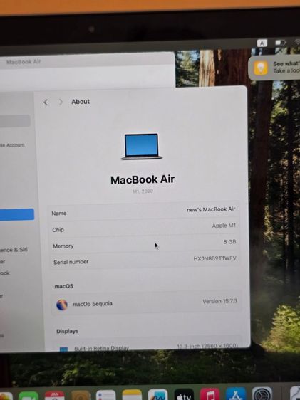 Macbook air 13 m1 ram8 ssd 256
เครื่องสภาพสวยไร้รอยครบกล่อง
รอบชาจ 26 รอบ  รูปที่ 3