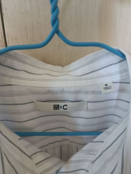 UNIQLO เสื้อเชิ้ตทรงหลวม แขนสั้น ไซส์ M สีขาว Off White ลายทาง รูปที่ 13