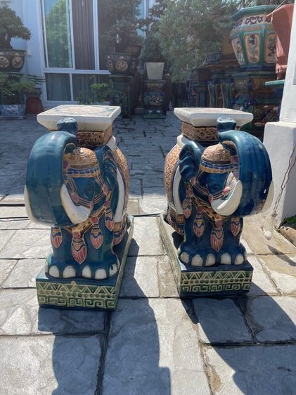 ช้างคู่นำโชคมงคลโบราณ ขนาดใหญ่ 