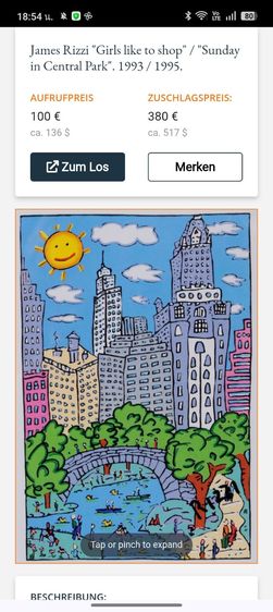 "ภาพพิมพ์ตกแต่งบ้านสไตล์ James Rizzi - Sunday in Central Park (Reproduction 3D Print) รูปที่ 2
