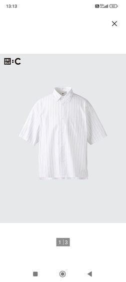 UNIQLO เสื้อเชิ้ตทรงหลวม แขนสั้น ไซส์ M สีขาว Off White ลายทาง รูปที่ 3